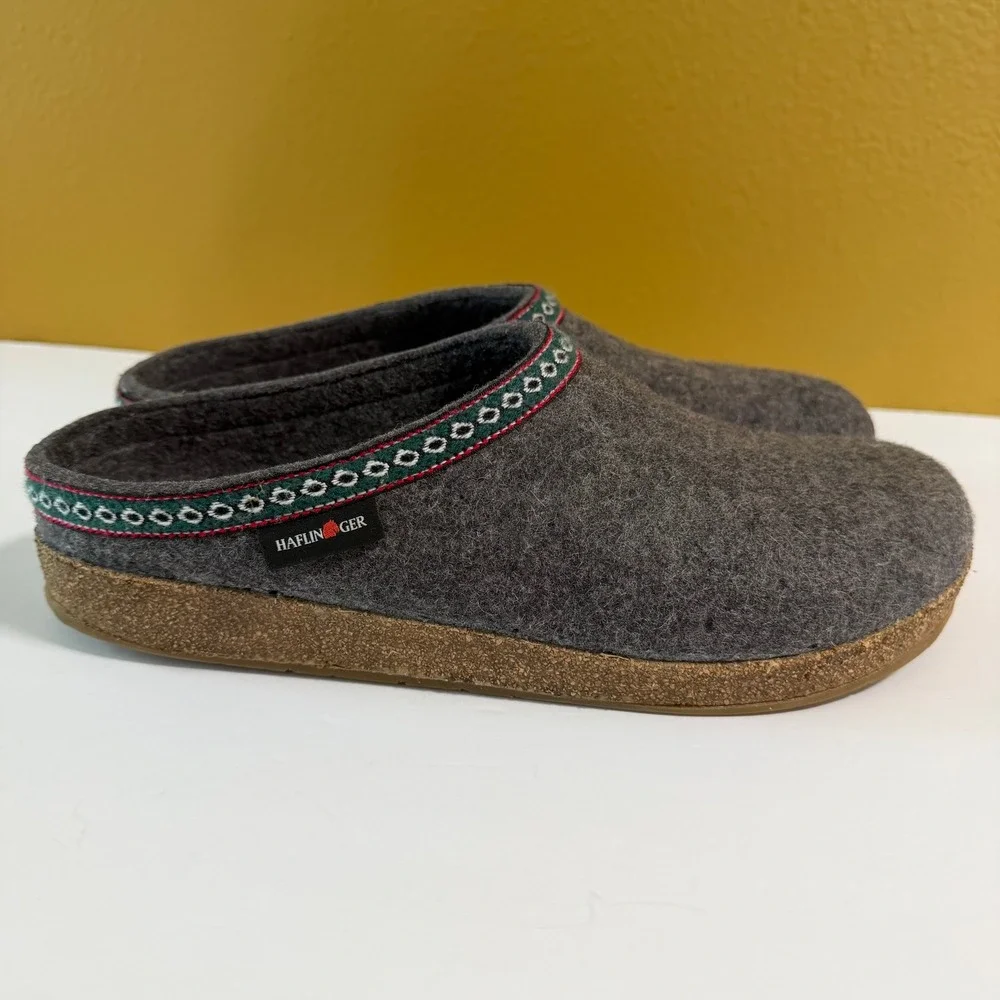Haflinger GZ Classic Grizzly Wool Clogs Mens 15 / 48 Gray Felt Cork Sole Slipper